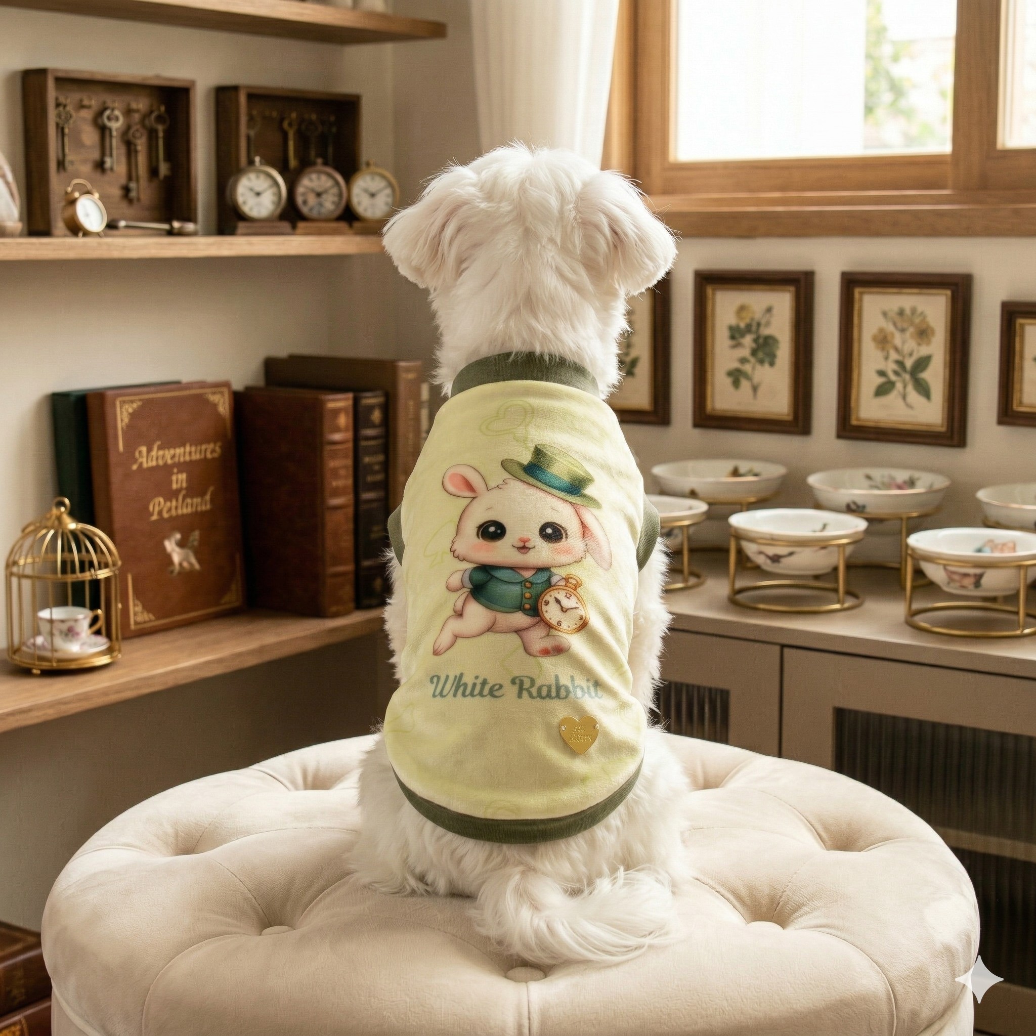 White Rabbit Greenish Sweatshirt - Ciniglia Vellutata con Rouche Pizzo